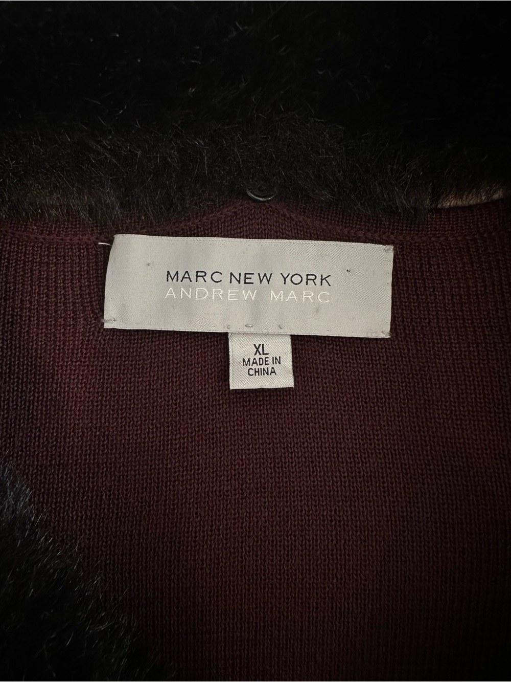 Marc New York Plush Faux-Fur Collar Button-Front Sweater Cardigan - Burgundy - Picture 7 of 12